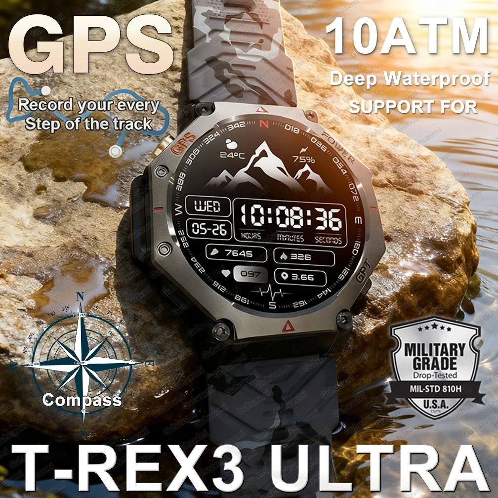 T-Rex 3 Ultra Military Grade GPS Smart Watch 10ATM Waterproof Compass Altimeter Barometric AMOLED Men HD Call Sports Smartwatch - Image 1