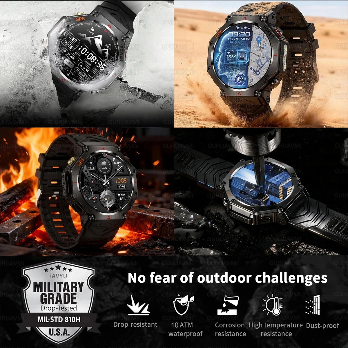 T-Rex 3 Ultra Military Grade GPS Smart Watch 10ATM Waterproof Compass Altimeter Barometric AMOLED Men HD Call Sports Smartwatch - Image 6